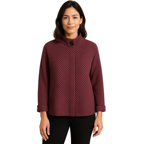 Chico’s Textured Knit Jacket Berry Red Purple Geometric Soft Stretch Size 3 - Picture 1 of 8